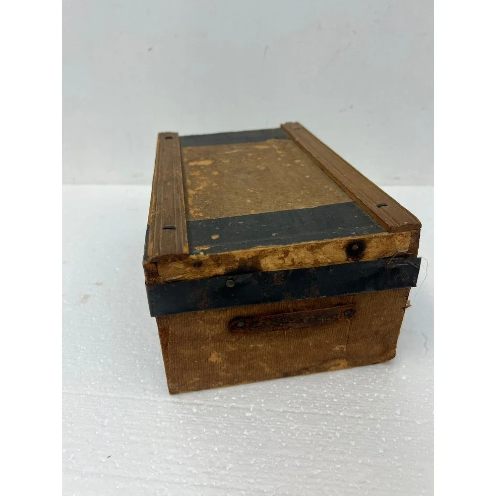 Antique Dollhouse Steamer Trunk w Tray Miniature Wood Slat Chest Vintage Box Old